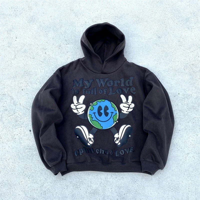 

New Puff Print CPFM.XYZ Smiling Earth Pattern Hoodie Men Women CPFM XYZ Oversize Pullover gym