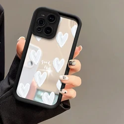Love Heart Shockproof Makeup Mirror Phone Case Cover for Reno 10 Pro Plus (Black-696)
