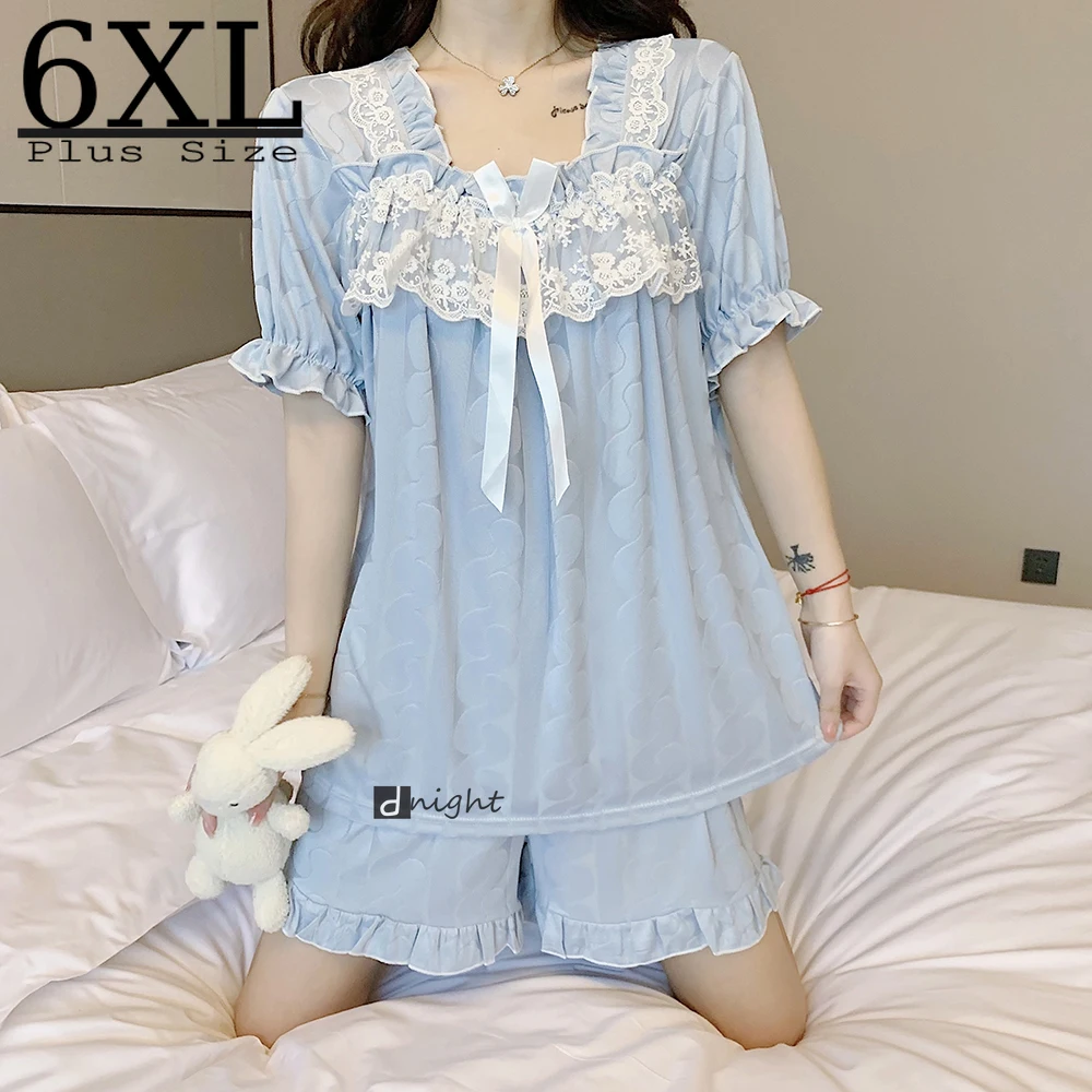 Women 5xl Summer Large Bust Sleepwear Sleep Top Shorts Pajamas Set Home
