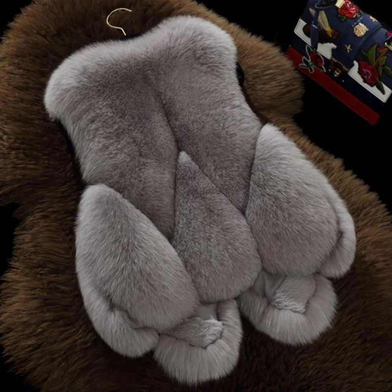 Women's Faux Fox Fur Coat, Thick Warm Casual Waistcoat, Slim Short Outwear, Monochromatic Fashion Outwear, Winter, New, 2024