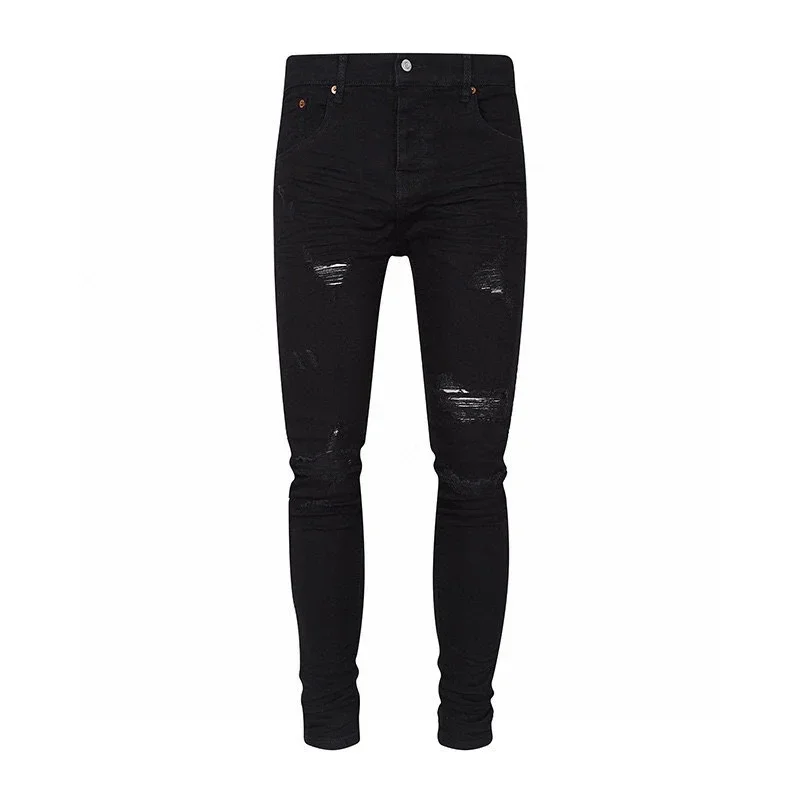

Purple Brand Jean Men High Quality Black Slim Fit Distressed Streetwear Damage Skinny Stretch Ripped Jeans Denim Pants