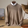 DjzDsm 100% Pure Wool Men's O-Neck Pullover Solid Large Size Loose Casual Sweater Spring and Autumn Can Be Outdoor 1