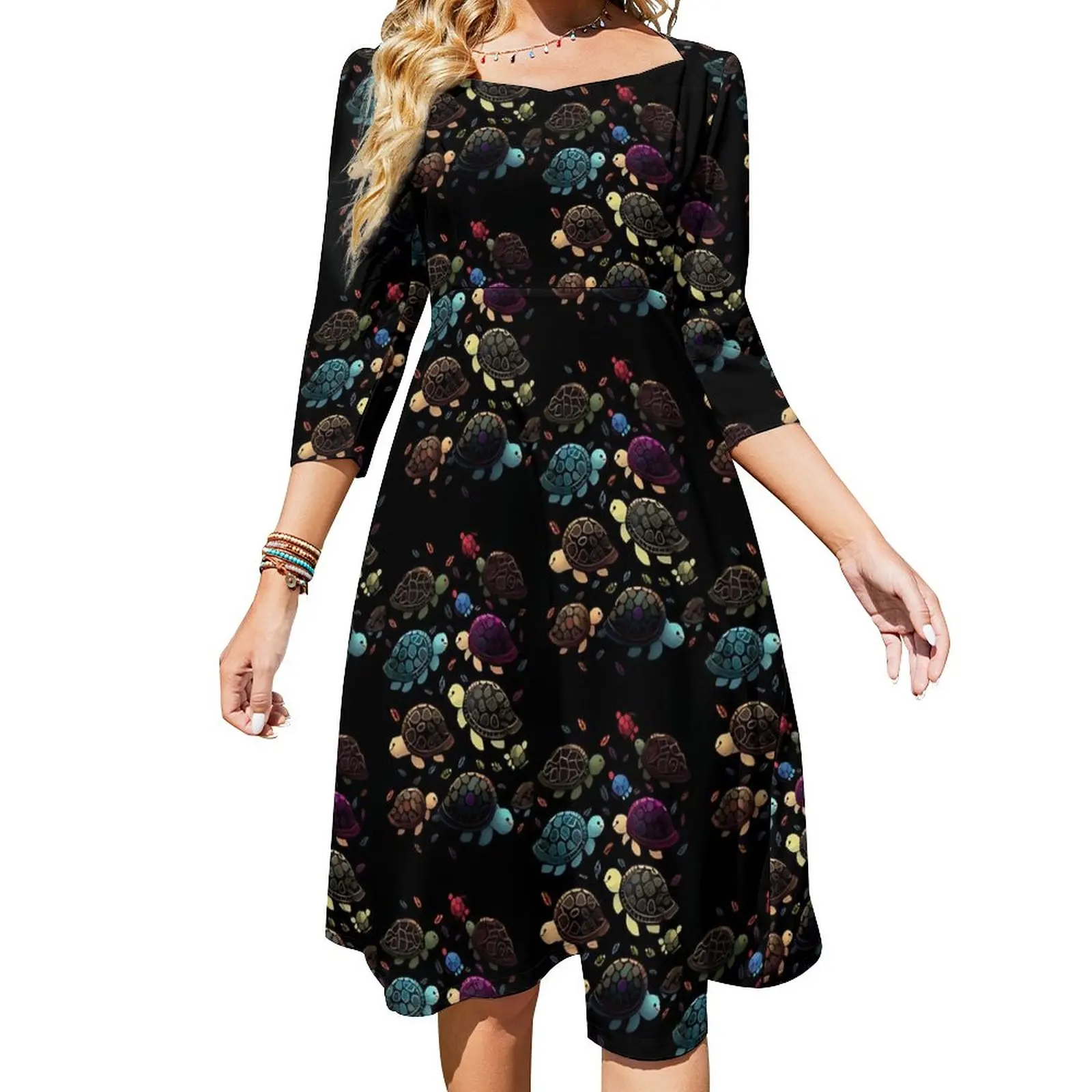 

Colorful Turtles Dress Spring Cute Animal Elegant Dresses Women Three Quarter Street Style Custom Oversized Casual Dress