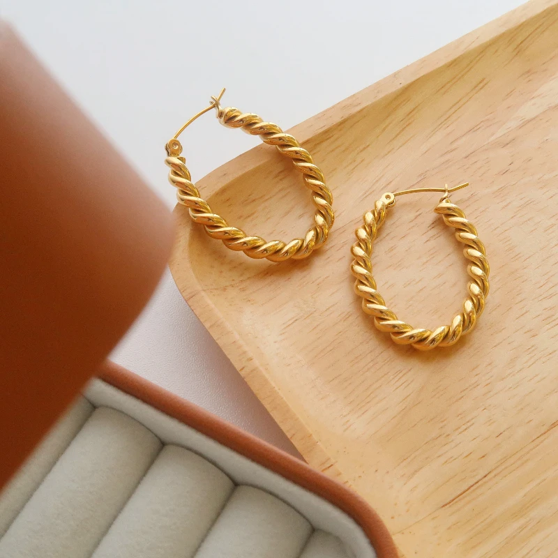 

Twisted Hoop Earrings For Women Party Gold Color Earrings Jewelry Pendientes