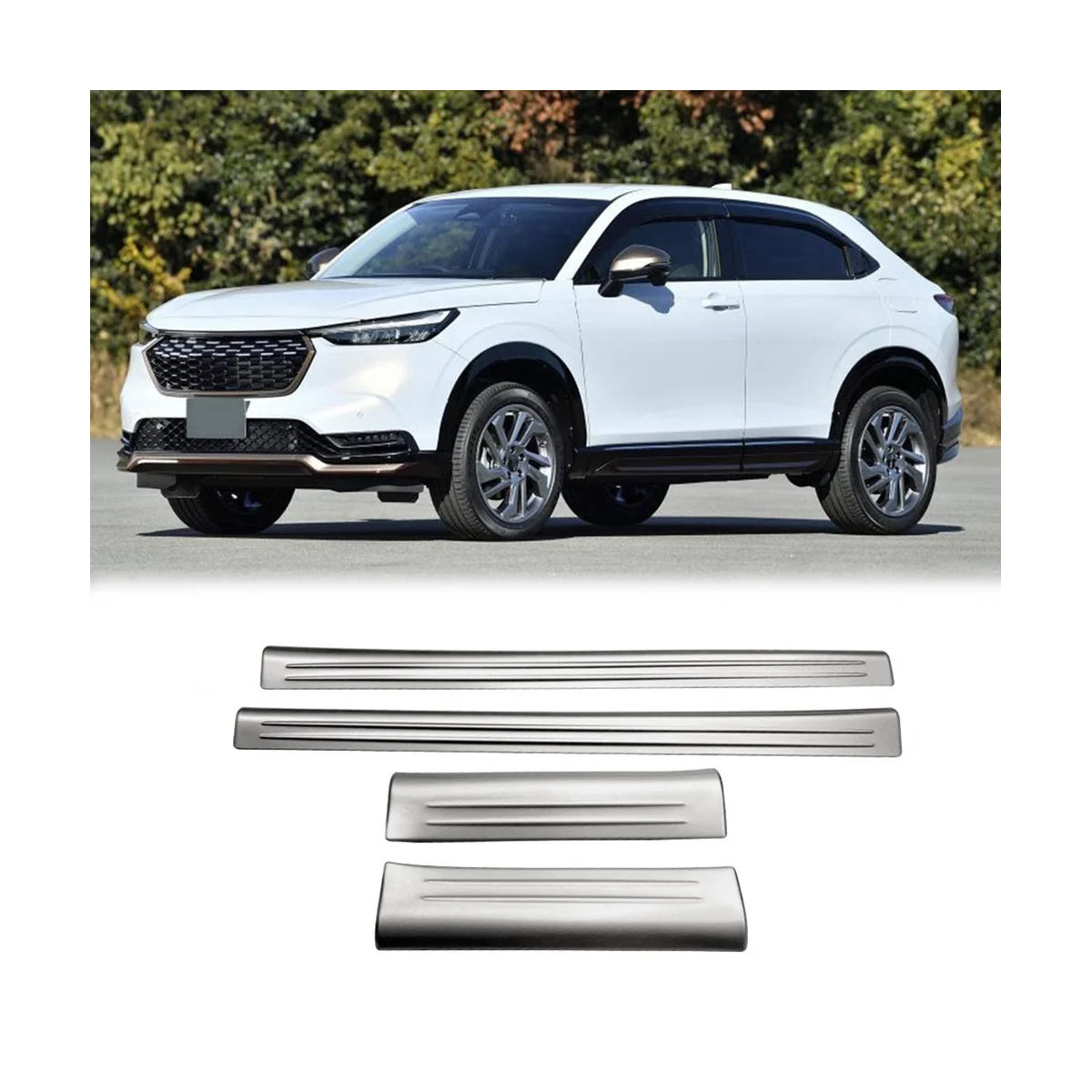 전면 후면 내부 문짝 씰 페달 트림 커버, 혼다 베젤 HR-V HRV 2021-2023 스커프 플레이트, 스테인레스 스틸 블랙, 4 개