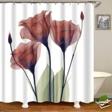 

High Quality Floral Shower Curtain Pink Roses Flower Fabric Bath Curtains Waterproof Polyester Washable Bathroom Decor Screens