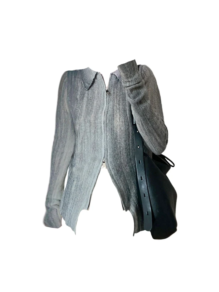 

Женский вязаный кардиган оверсайз, синий свободный свитер с отложным воротником в японском стиле, джемпер в стиле Харадзюку, Осень-зима 2023