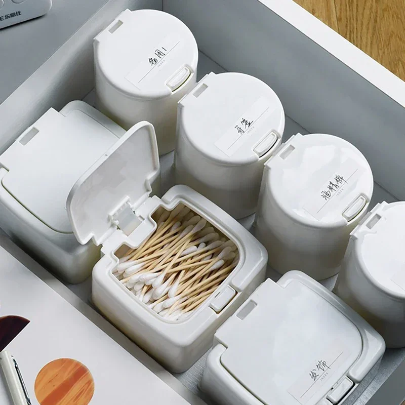 Desktop Organizer Mini with Lid Pop-up Window Paper Clips Cotton Swabs Cosmetic Cotton Plastic Dust Sundries Organizing Box 2