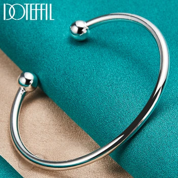 DOTEFFIL-925 스털링 실버 4mm 부드러운 솔리드 비드 팔찌 커프스 단추 팔찌, 여성 남성 웨딩 약혼 파티 쥬얼리