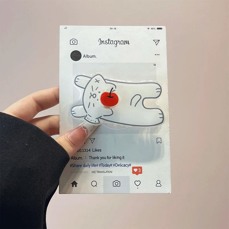 3D Rotate Cat Grip Phone Holder with White Acrylic Case