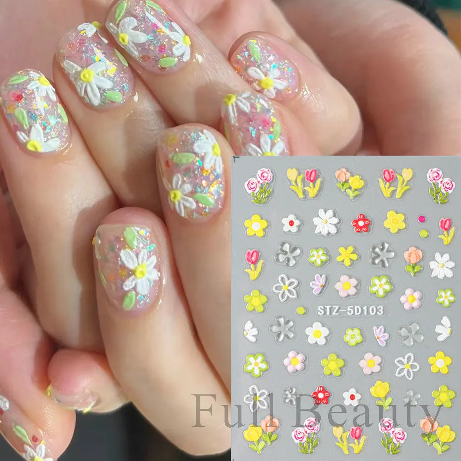 Nail stickers 5D embossed flower nail stickers Decals for DIY manicure