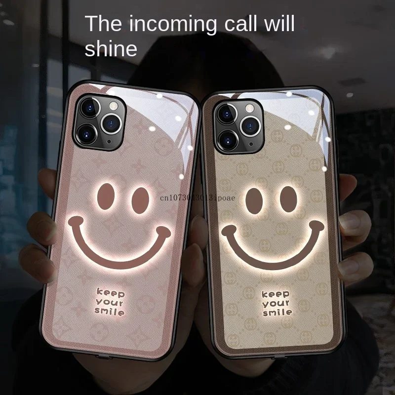 

Fashion Simplicity smiling face Dazzling Cool Incoming call luminescence For iPhone 11 12 13 14 15 Pro Max Shockproof Phone case