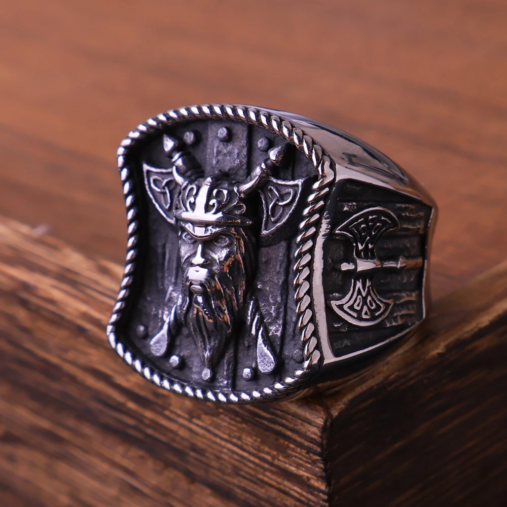 Nuovo Acciaio Inossidabile Nordic Viking Warrior Double Axe Ring Moda Uomo Punk Hip Hop Party Jewelry Regalo Dropshipping All'Ingrosso