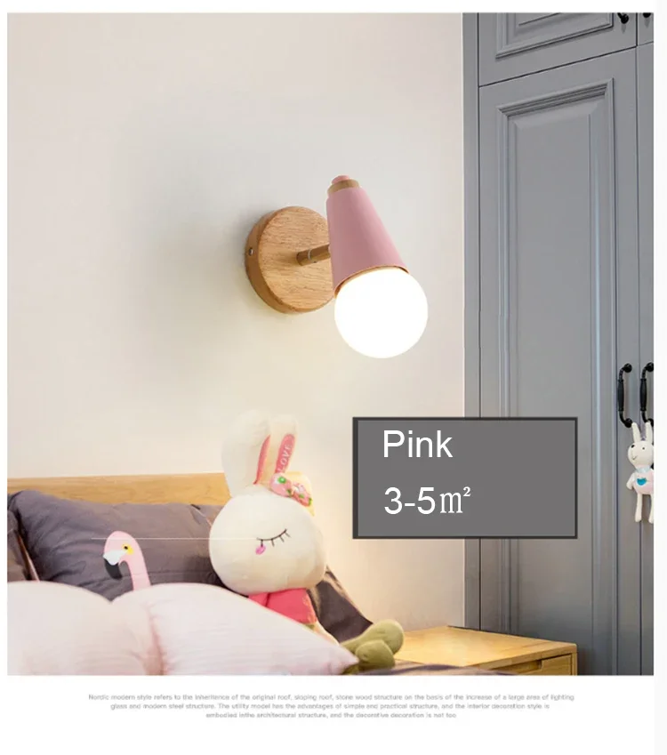 Description Picture 6 of itemModern Macaron Wall Lamp Iron Wood Mirror Light Bedside Bedroom Indoor Lighting E27 Light Bulb Retro LED Wall Light Nordic