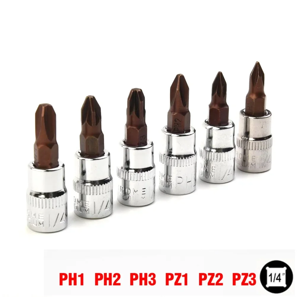

6PCS Chrome Vanadium Steel PH Pozi Bit Socekt 1/4 Inch Drive PH1 PH2 PH3 PZ1 PZ2 PZ3 Screwdriver Bits Hand Tools Replacement