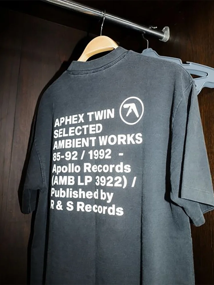 Men T-Shirt Aphex Twin Washed Black Print Cotton Graphic Oversized