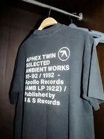 Hommes T-Shirt Aphex Twin lavé noir imprimé coton graphique surdimensionné mode coréenne à manches courtes hauts t-shirts Y2k vêtements de rue 1
