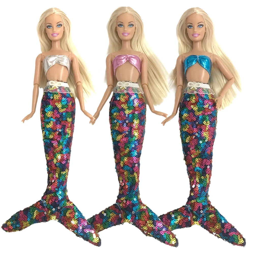 

NK Official 3 Pcs/Set Cosplay Dress Mermaid Mail Sequins Skirt for Barbie Doll 1/6 FR Kurhn BJD Doll Clothes Accessories