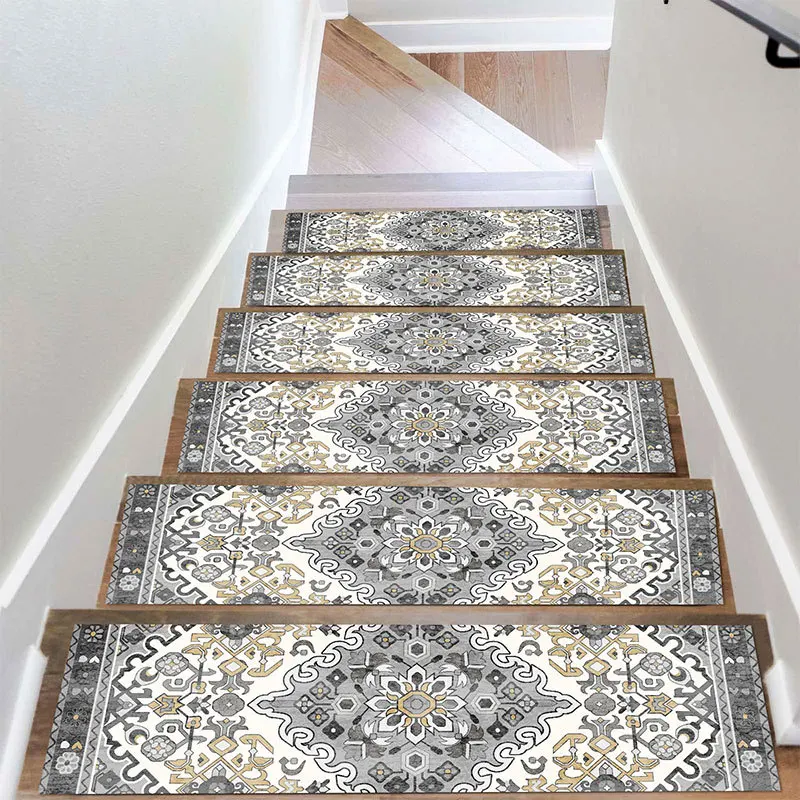 5/10pcs Stair Mat Scandinavian Printed Stair Step Tread Mats Household Dirty Resistant Silent Anti-slip Carpet Bohemian Style 5