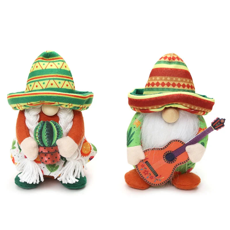 Mexican Carnival Gnome Scandinavian Dwarf Plush Doll Guitar Couple Gnome Decoration Shop Window Farmhouse Kitchen Desktop Decor