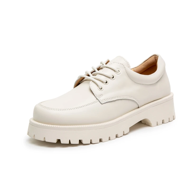 Women loafers shoes Genuine Leather Spring British style Round Toe Casual Platform