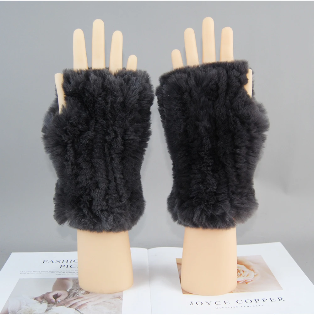 2026 New Fashion Real Rex Rabbit Fur Gloves Women Winter Genuine Fur Mittens Girl Fingerless Gloves Wrist Warmer Elastic Fluffy