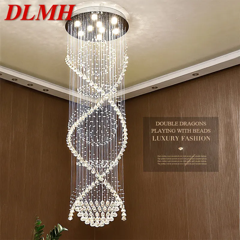 

DLMH Modern Crystal Pendant Hanging Lamp LED Creative Luxury Chandelier Lights for Home Living Room Villa Staircase