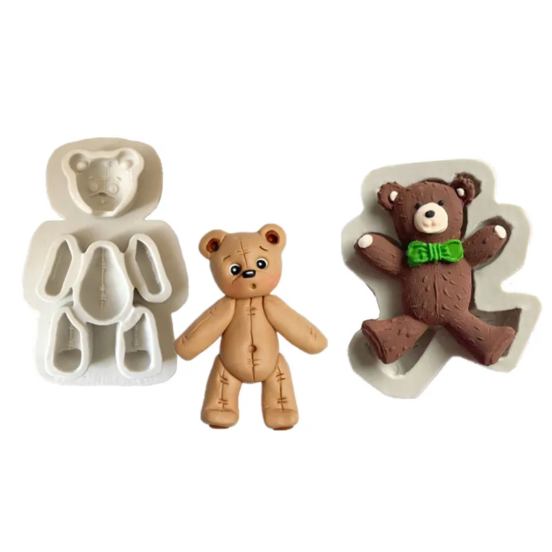 

3D Bow Tie Bear Silicone Mold DIY Bear Fondant Cream Paste Jelly Cake Decor Gypsum Clay Plaster Craft Baking Tools Accessories