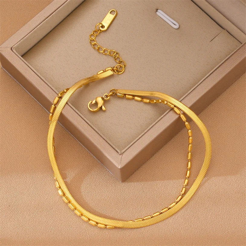 Модные высококлассные ювелирные изделия из нержавеющей стали 316L, 2-слойные минималистские бриллиантовые браслеты для женщин