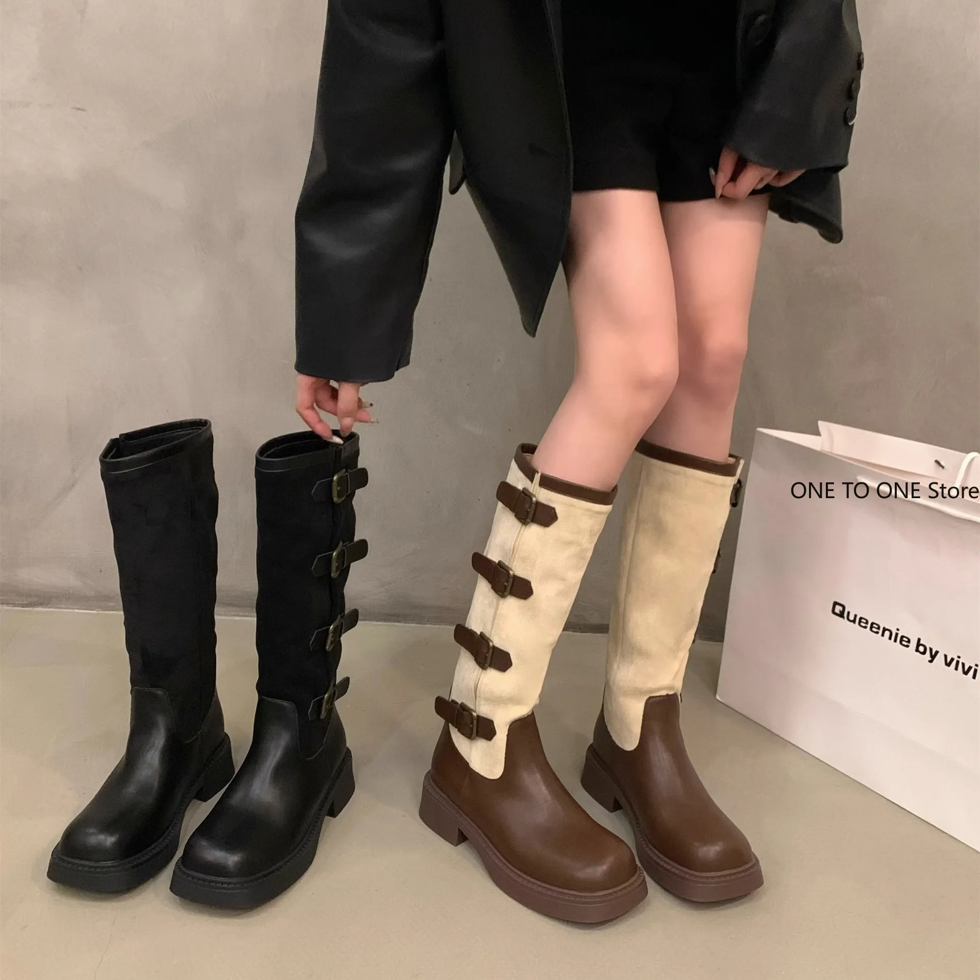 

White Mid-Calf Boots Women Shoes Autumn Boots-Women Round Toe Low Mid Calf Lolita Rock 2024 Rubber Ladies Solid Slip-On Flock