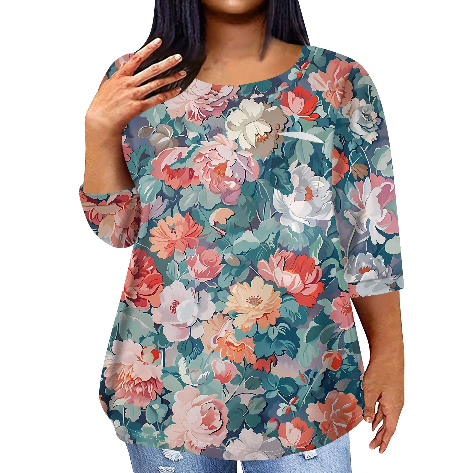 

Женский модный Повседневный пуловер с рукавом три четверти и круглым вырезом, топ с рукавом 4/3, пуловер с круглым вырезом, женская одежда