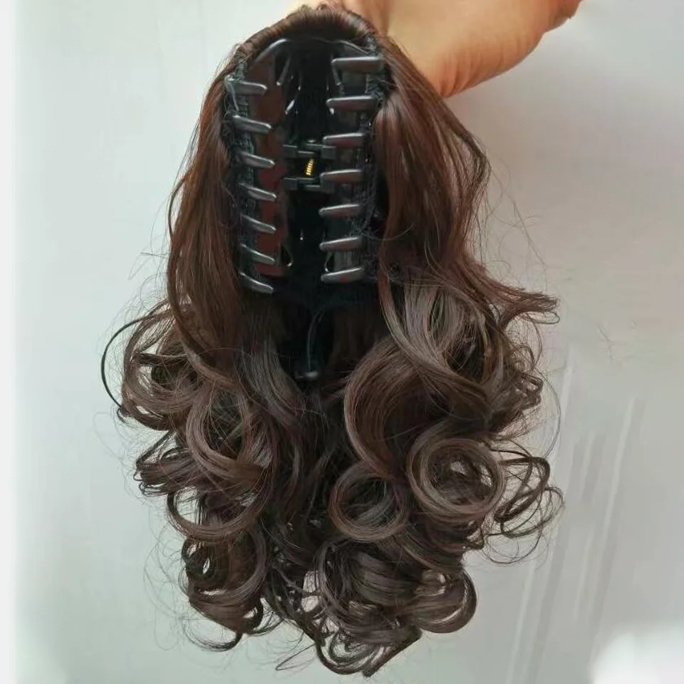 Synthetic Hair Ponytail Extensions Claw Clip in Hairpieces for Women High Temperture Fiber Short Wave Ponytail Black Brown
