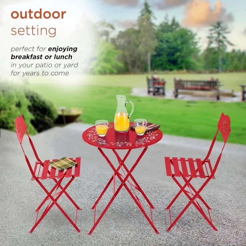 Indoor/Outdoor 3-Piece Bistro Set Folding Table and Chairs Patio Seating 4