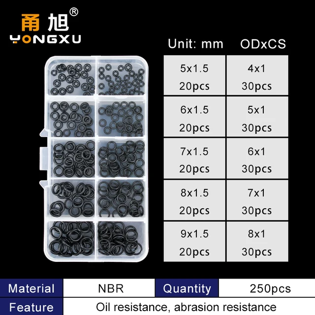 VMQ NBR Seal Ring Silicone Kit Thickness 1 / 1.5mm Nitrile Rubber NBR O-Ring Gasket Sealing Ring O Rings Rubber Kit Set Nitrile-BNB250