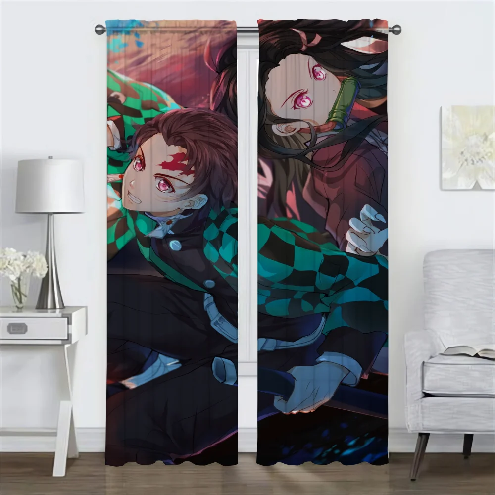 Elegant Room Curtains 2 Pieces Demon Slayer Living Room Curtain Home Interior Curtains for Camera Shades Tulle for Bedroom Child 2