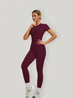 Women's Short Sleeve Sporty Set, High Waist Yoga Pants & T-Shirt Combo, Ideal for Fitness Gym Sculpting Workout - Image 6