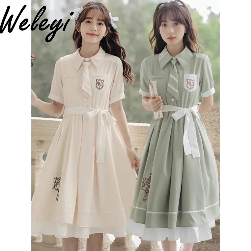 

Super Cute Jirai Kei Lolita Uniform Dress Women's 2024 Summer New College Style Girlfriends Clothes Retro Student Shirt Dresses