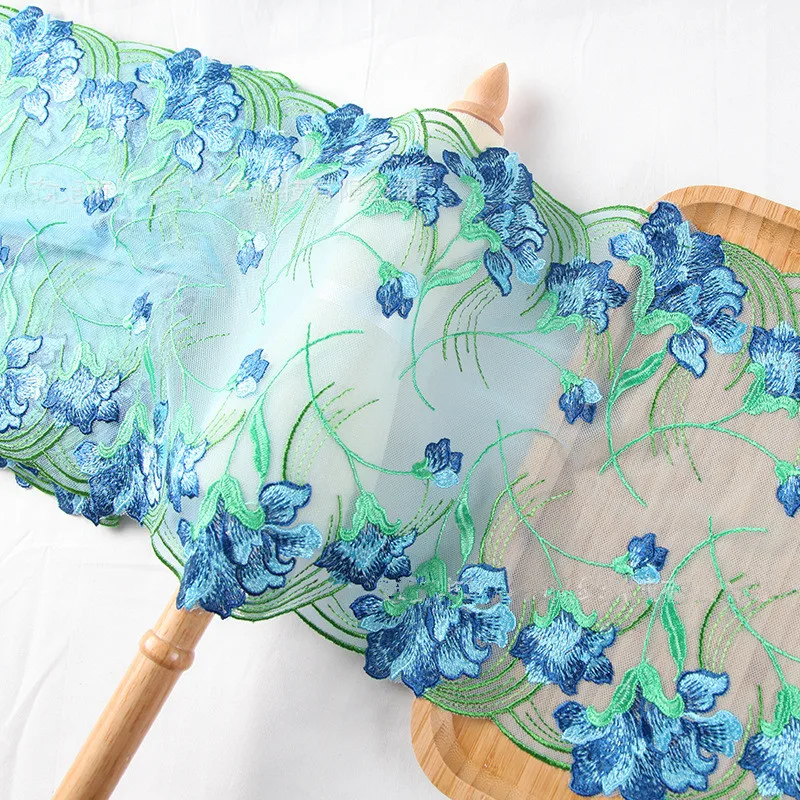 

15Yards BlueTwo Side Mesh Embroidery Lace Trim Lingerie Accessory Floral Printing Embroidered Tulle Lace for Dress Sewing Crafts