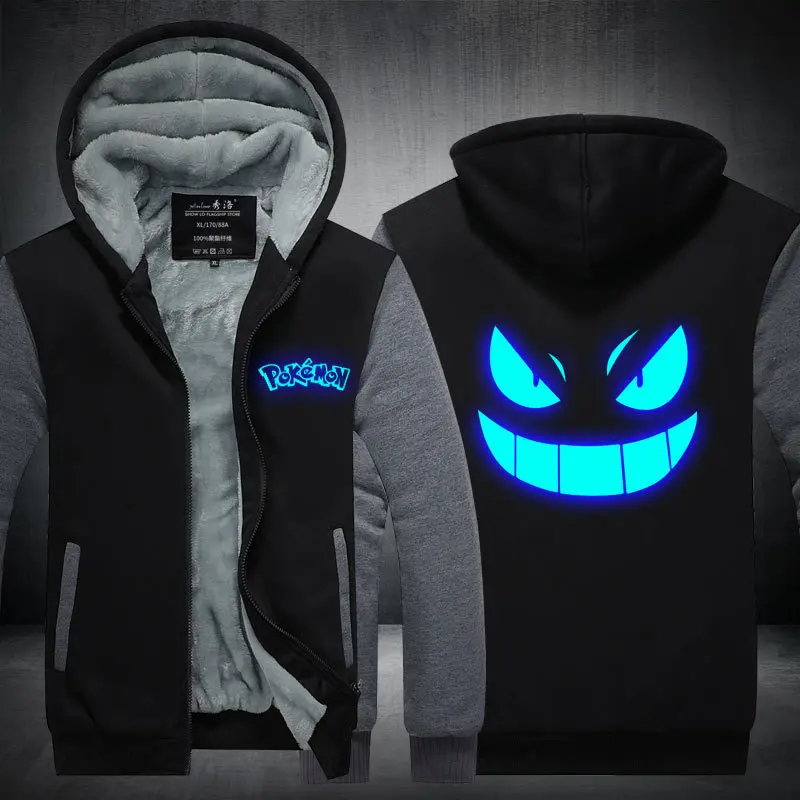 

Anime Pokemon Gengar Moltres Sulfura Lavados Hoodie Jacket Coat Winter Fleece Thick Warm Sweatshirts Long Sleeve Plus Size