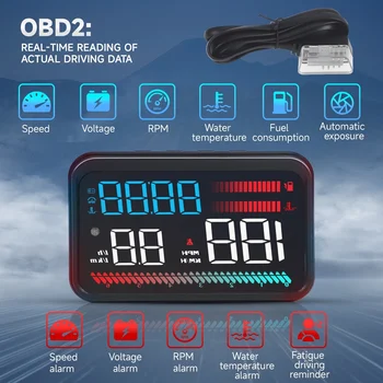 Display Head-Up HUD per auto con pulsante di accensione, velocità reale, RPM, consumo di carburante per sistema OBD, accessori per la sicurezza di guida del veicolo