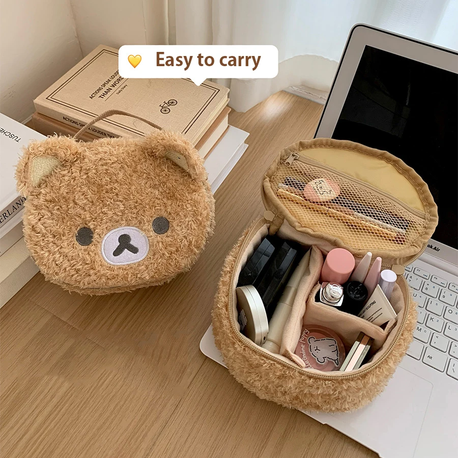 Cosmetic Bag Anime Relaxed Bear Plush Cosmetic Bag Women Girl Jewelry Organizer Pouch Makeup Storage Handbag