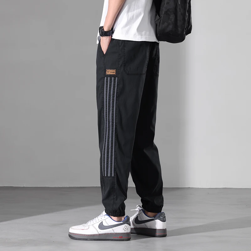 Summer New Casual Pants for Men's Ice Feel Elastic Breathable Versatile Sports Hoodie Pants