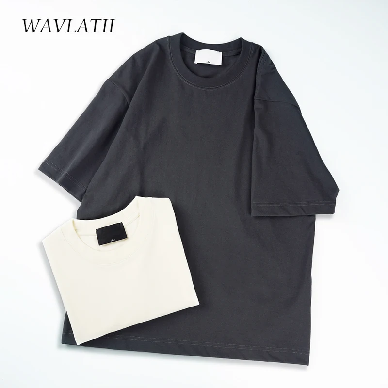 WAVLATII Oversized Summer T Shirts for Women Men Brown Casual Female Korean Streetwear Tees Unisex Basic Solid Young Cool Tops