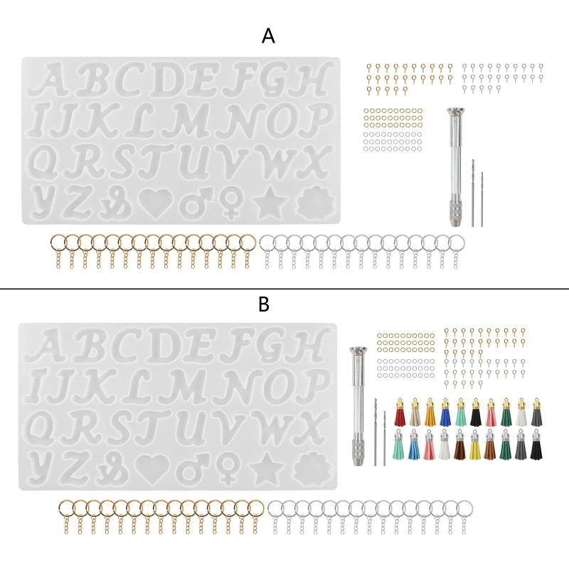 517F Alphabet Letter Resin Molds Kit,Letter Silicone Resin Mold for Epoxy Casting Hand Drill Screw Pins Keychain Making Set