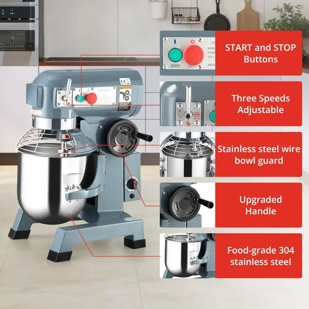 Commercial Food Mixer 15Qt 600W 110V 3 Speeds Adjustable, Stainless Steel Bowl Stand Mixer With Safety Guard 2