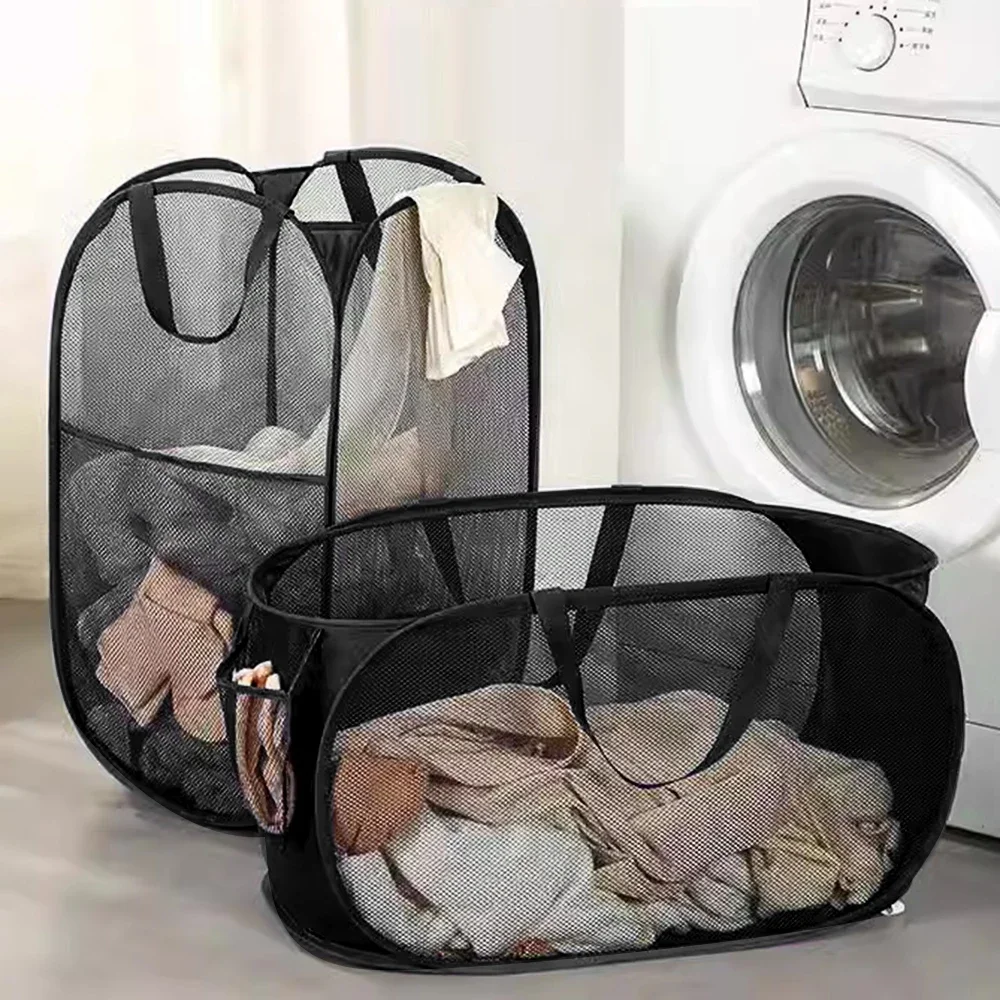 1PC Horizontal Foldable Laundry Basket Mesh Cloth Breathable Laundry Hamper Home Accessories Large Capacity Storage Baskets