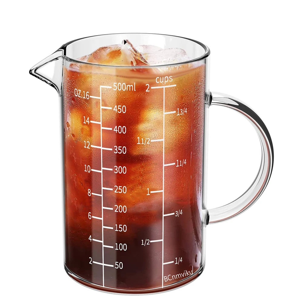 

BCnmviku 500ml High Borosilicate Glass Measuring Cup Transparent Graduated Milk Coffee Cups Pour Spout Kitchen Measuring Tools
