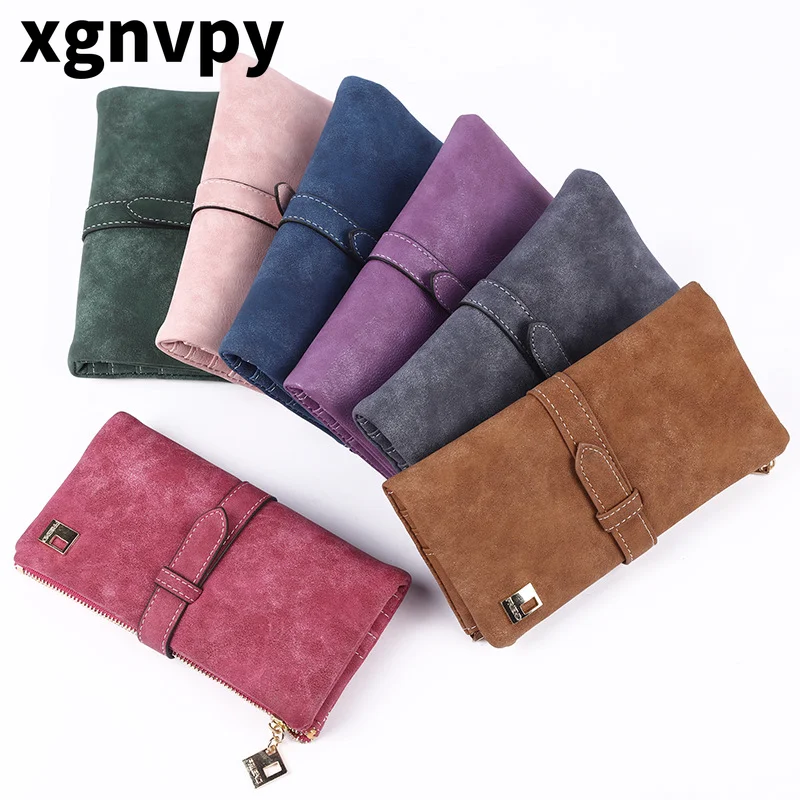 

Xgnvpy ретро матовый женский кошелек среднего размера с двойной складной ручкой-стильный кошелек с несколькими отделениями для карт