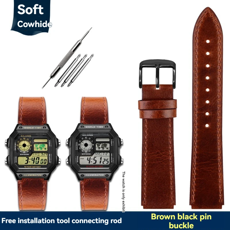 Casio Retro Leather Watch Strap for Men - Small Square, 18mm