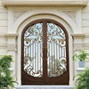 Villa High-end Luxury Factory Sell Custom Forged America European Craft Glass Security Double-open Iron Steel Entrance Gate Door 1